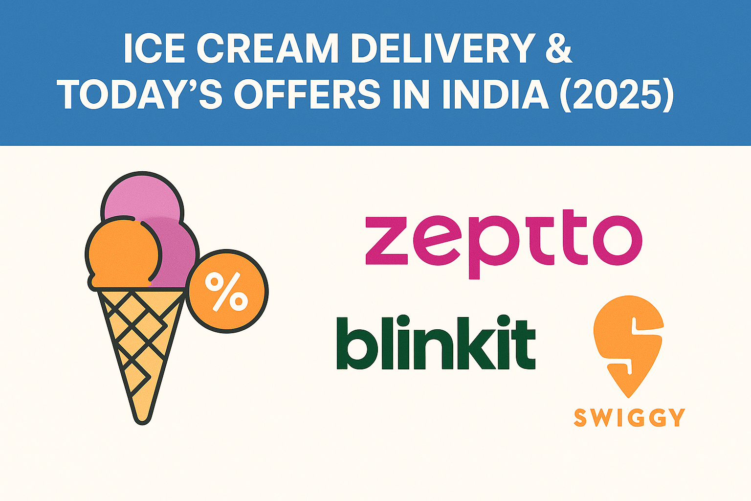 Ice Cream Delivery & Today’s Offers in India (2025) – Zepto, Blinkit, Swiggy