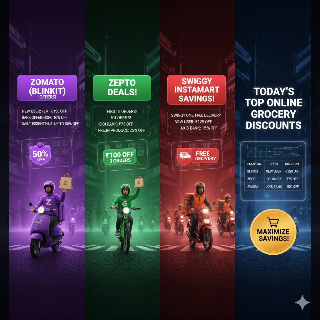 Unlocking Savings: Today's Top Online Grocery Shopping Discounts on Zomato, Zepto, Blinkit, and Swiggy!